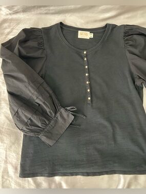 Nation LTD Black Cotton Top with Lovely Ballon Sleeves